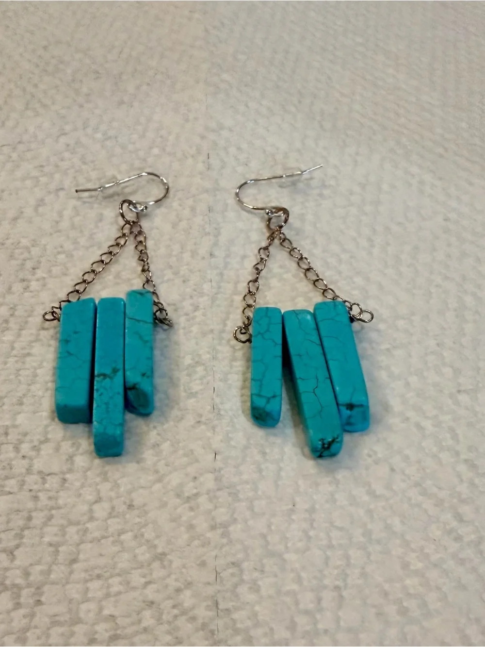 Turquoise Bar Dangle Earrings with sterling silver wire and chain